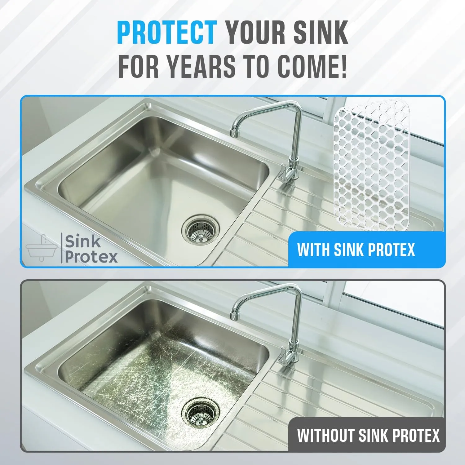 2 Pack Sink Protectors for Kitchen Sink, 13.4"x11.4" Non-Slip Silicone Sink Mats Protect Your Stainless Steel Bottom of Kitchen Sink or Drying Rack, Eco-Friendly & Stain-Free Kitchen Sink Mat - White