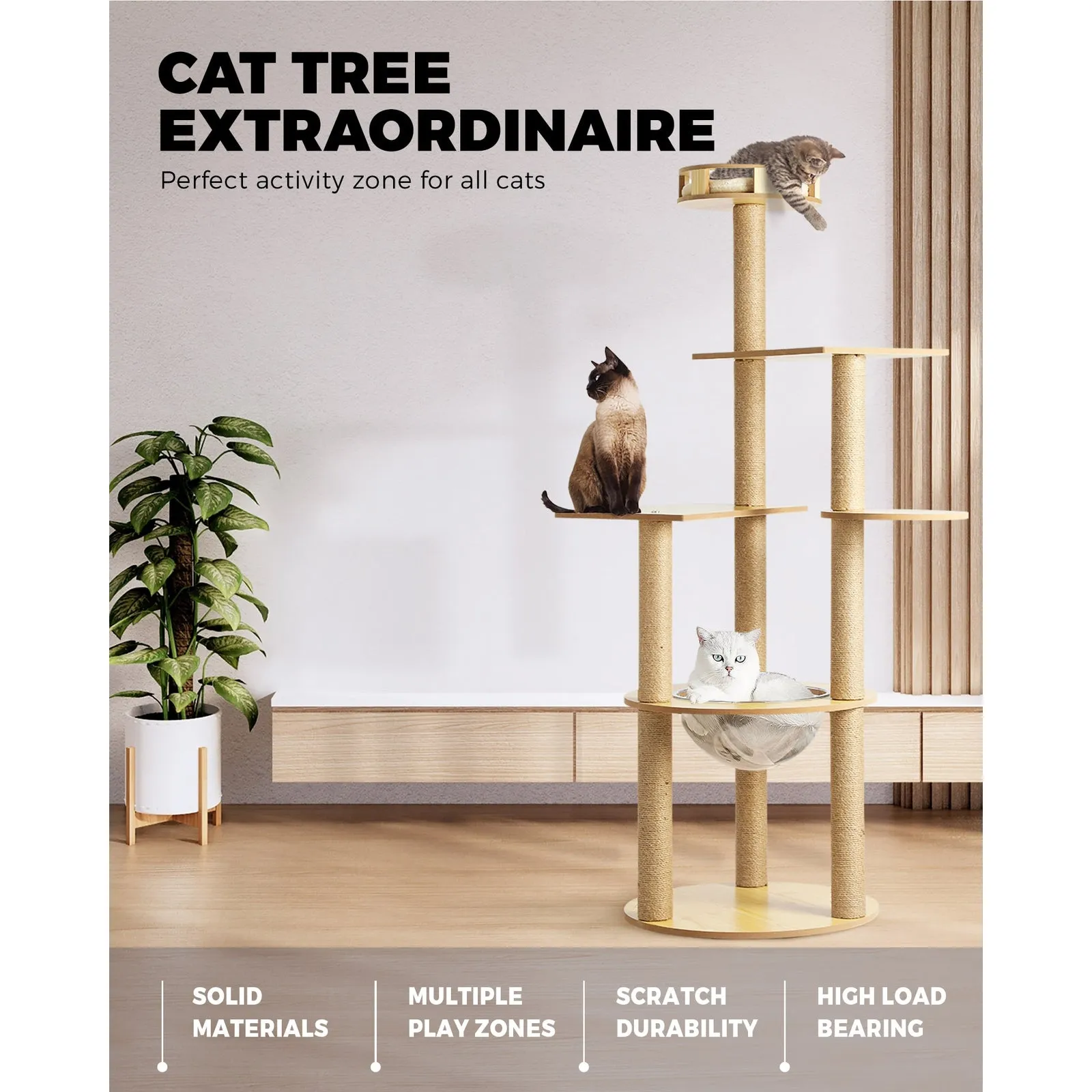 Alopet Cat Tree Scratching Post Scratcher Cats Tower Wood Condo Toys House 148cm