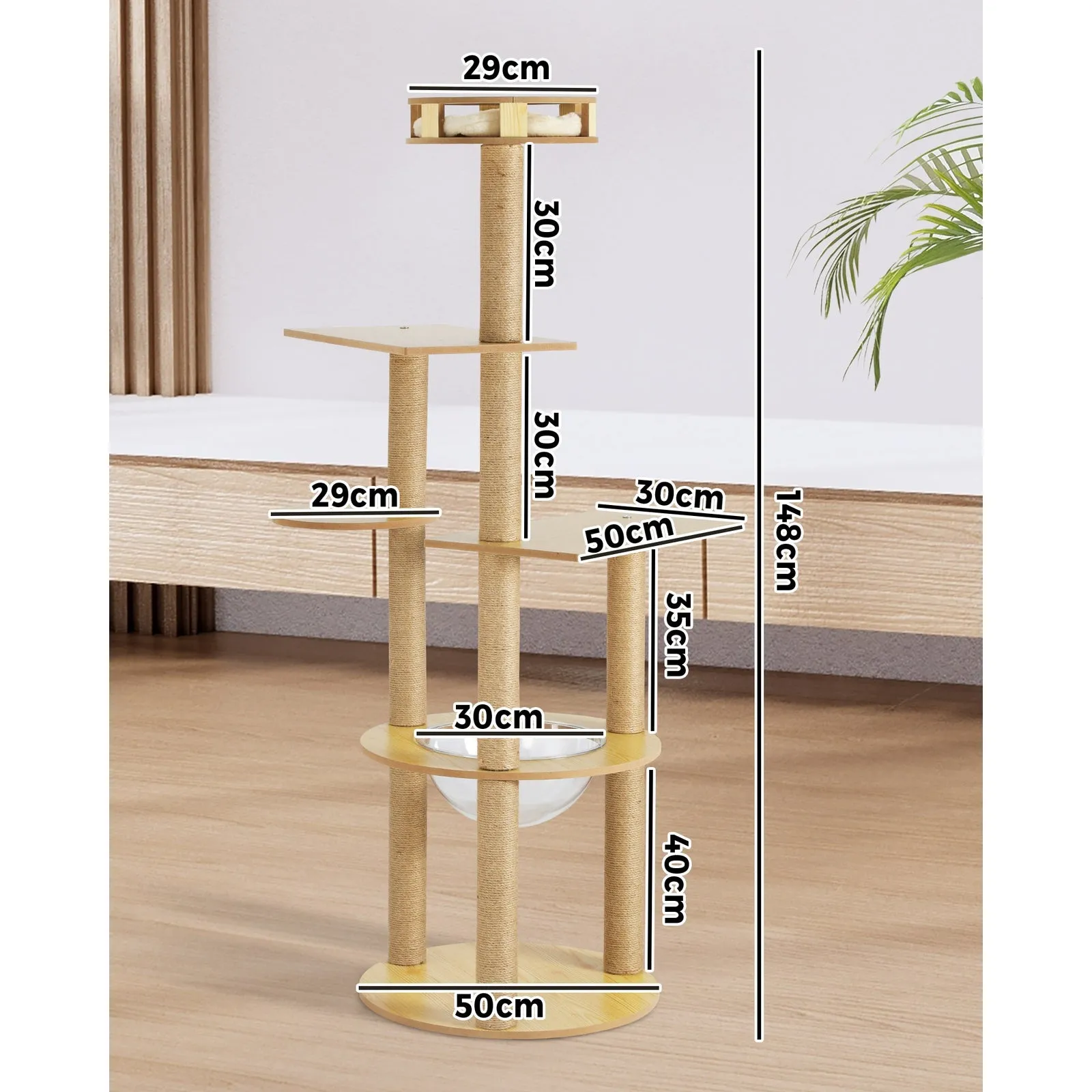 Alopet Cat Tree Scratching Post Scratcher Cats Tower Wood Condo Toys House 148cm