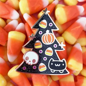 BECKY HELMS HALLO-CATMAS TREE GLITTER ENAMEL PIN
