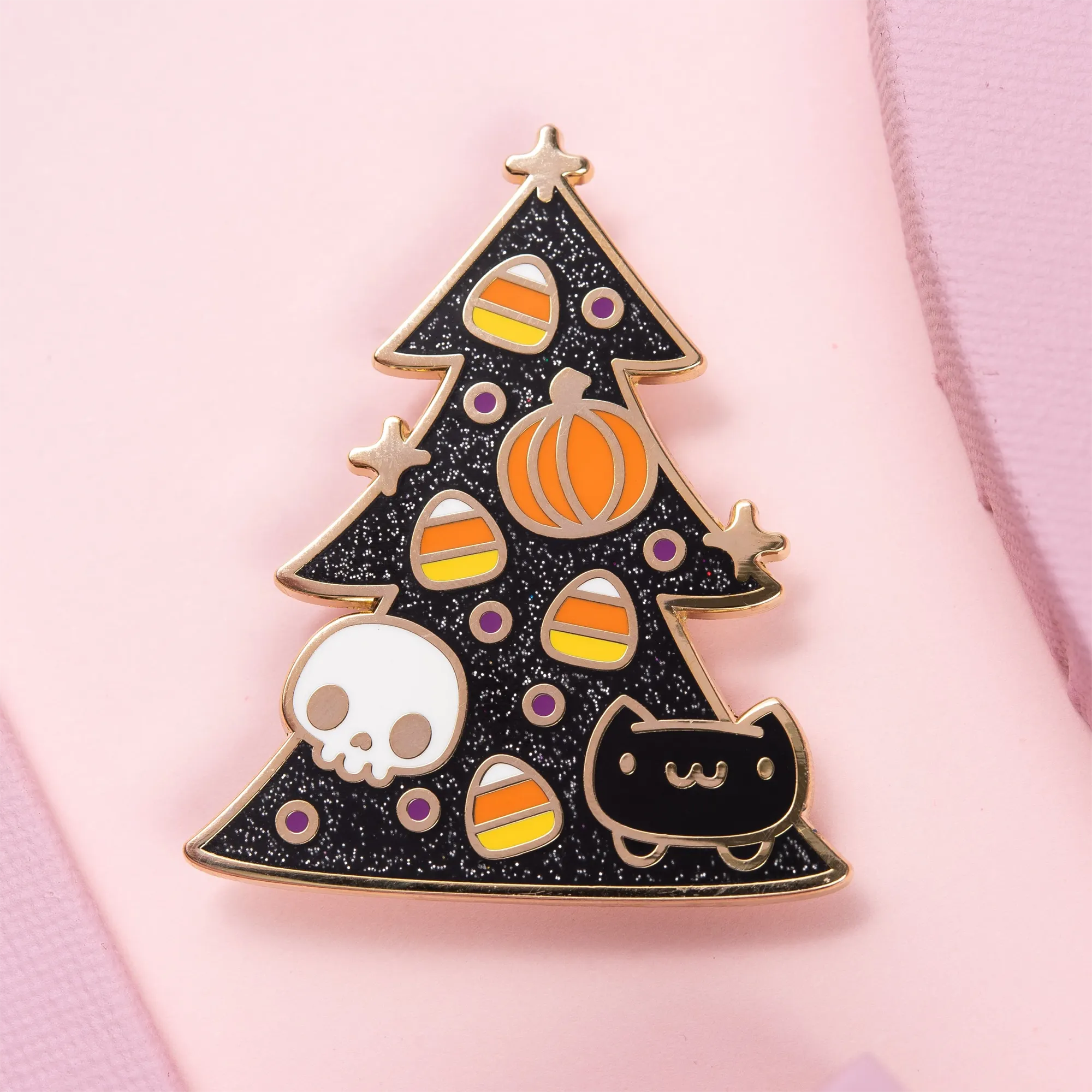 BECKY HELMS HALLO-CATMAS TREE GLITTER ENAMEL PIN