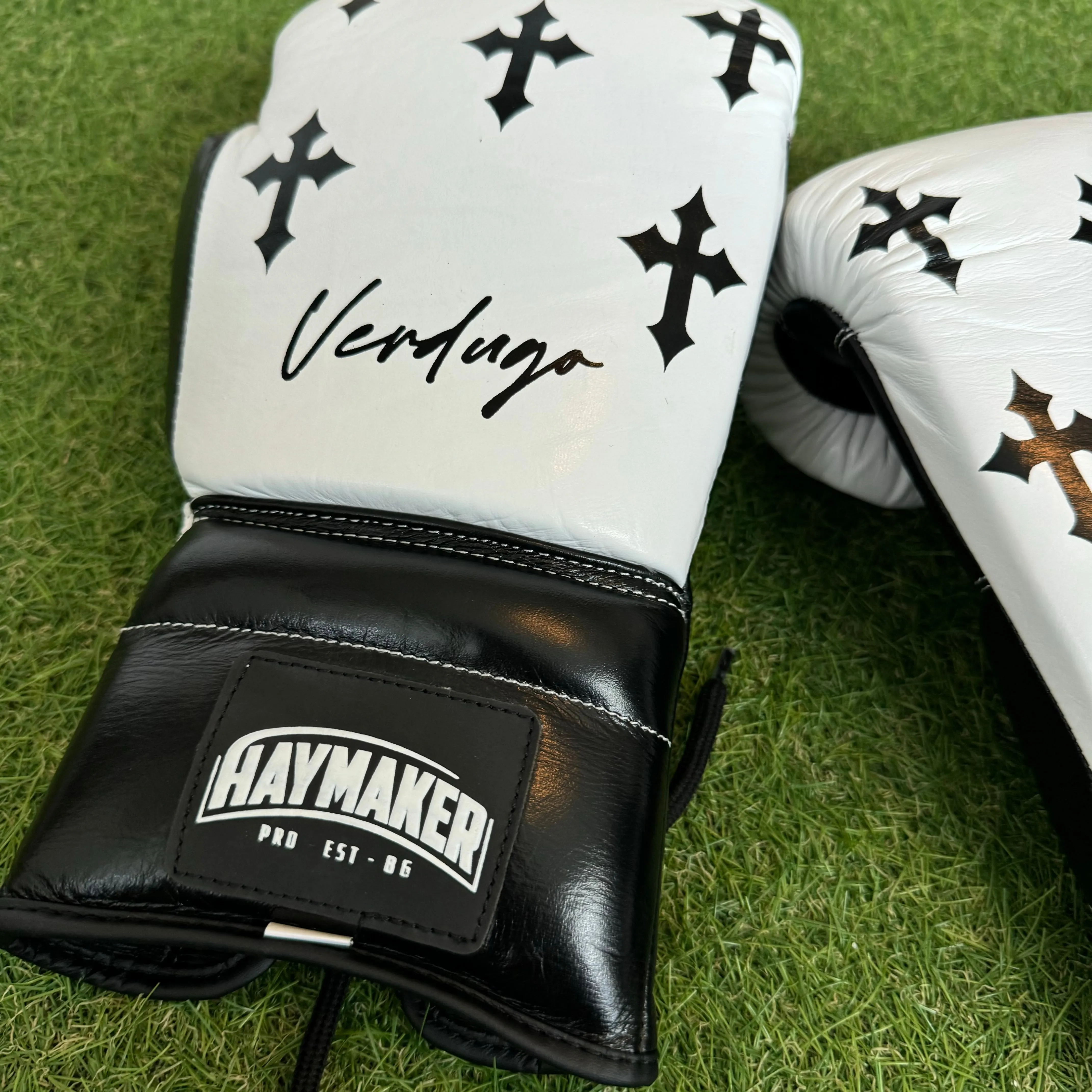 BLK & WHITE| CRUCIFIX | BOXING GLOVES & SPARRING SET | 100% LEATHER
