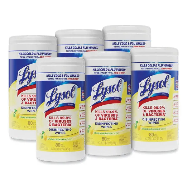 Lysol® Lemon & Lime Blossom Scent Disinfecting Wipes (7" x 8" | 80 Wipe Canisters) - Case of 6