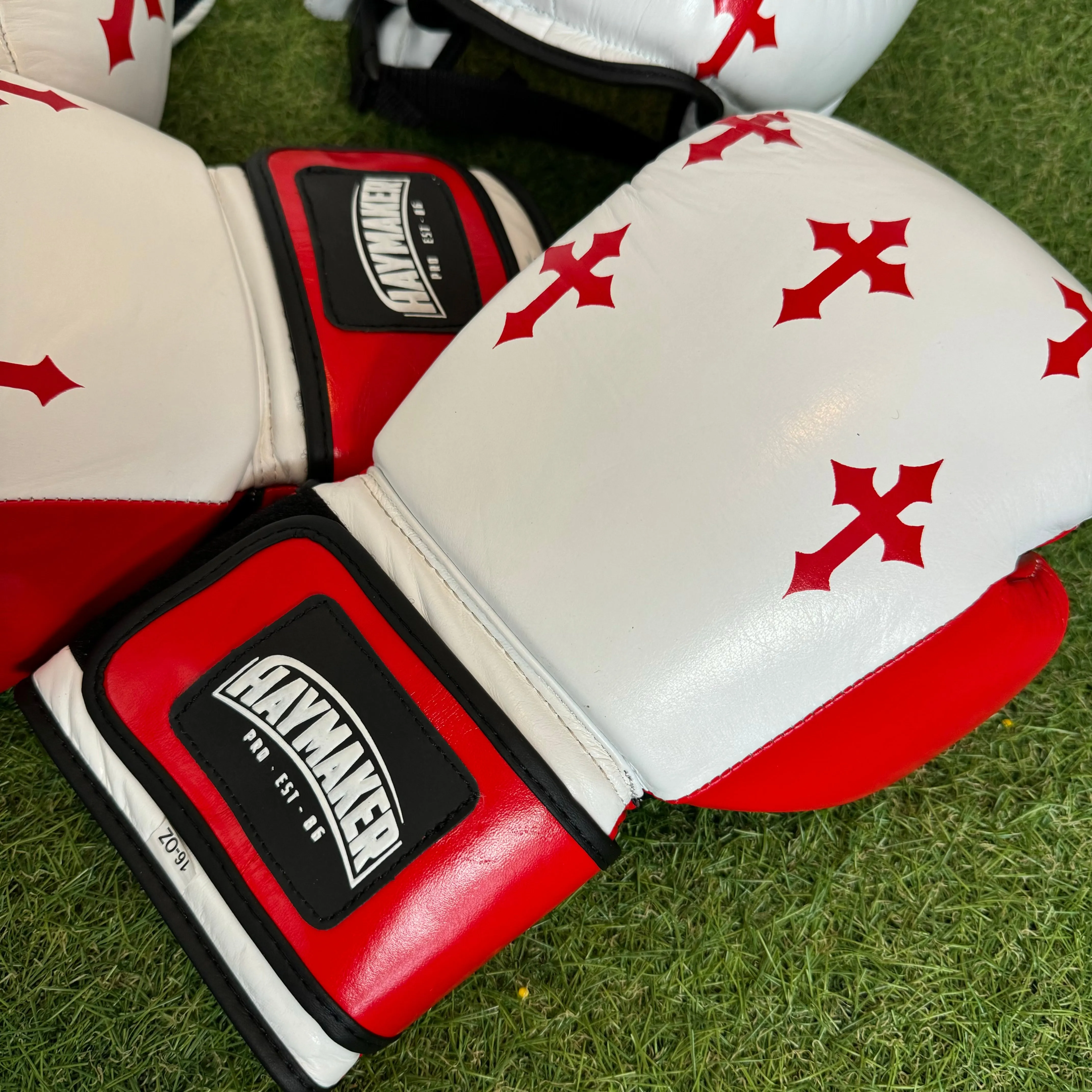 RED & WHITE | CRUCIFIX | BOXING GLOVES & SPARRING SET | 100% LEATHER