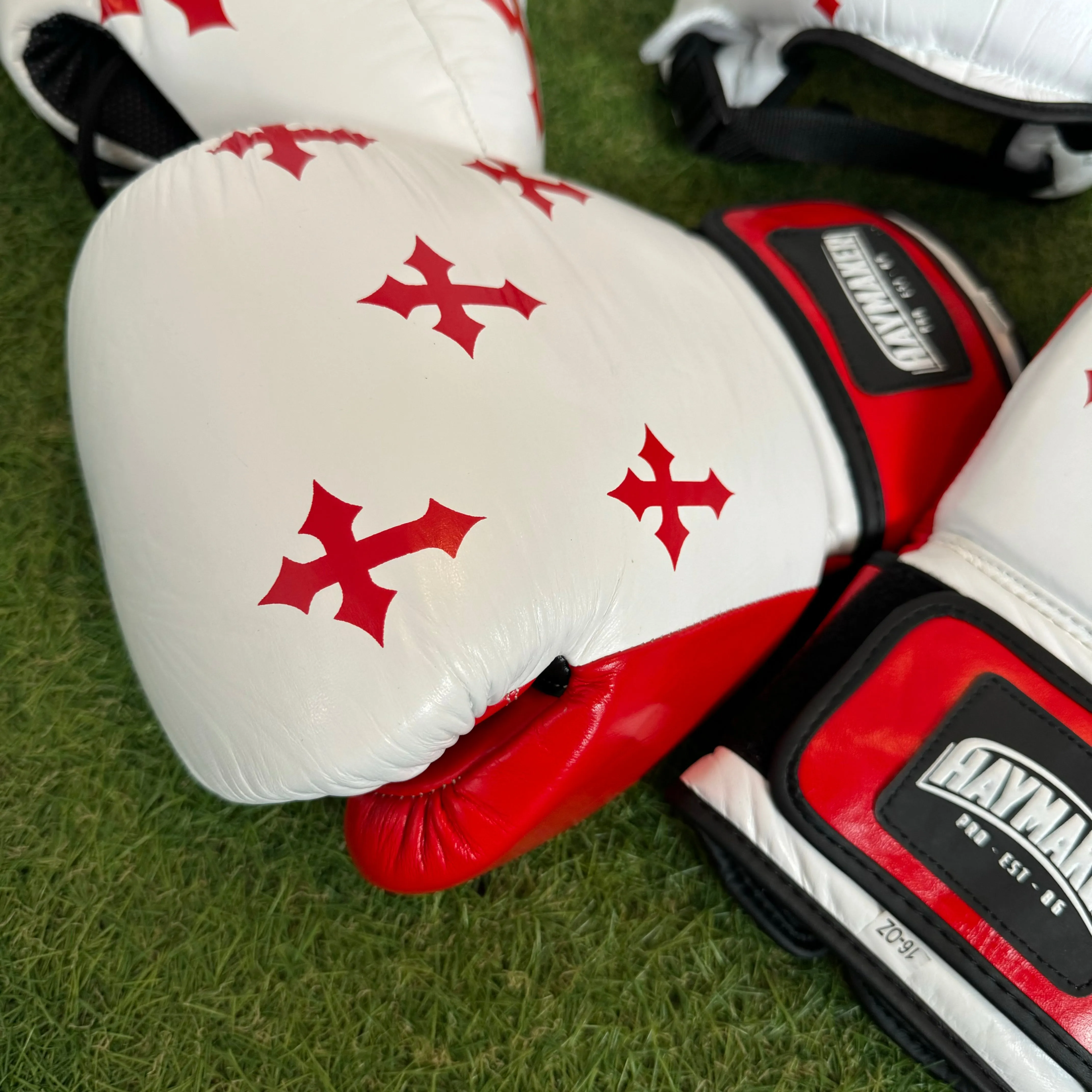 RED & WHITE | CRUCIFIX | BOXING GLOVES & SPARRING SET | 100% LEATHER