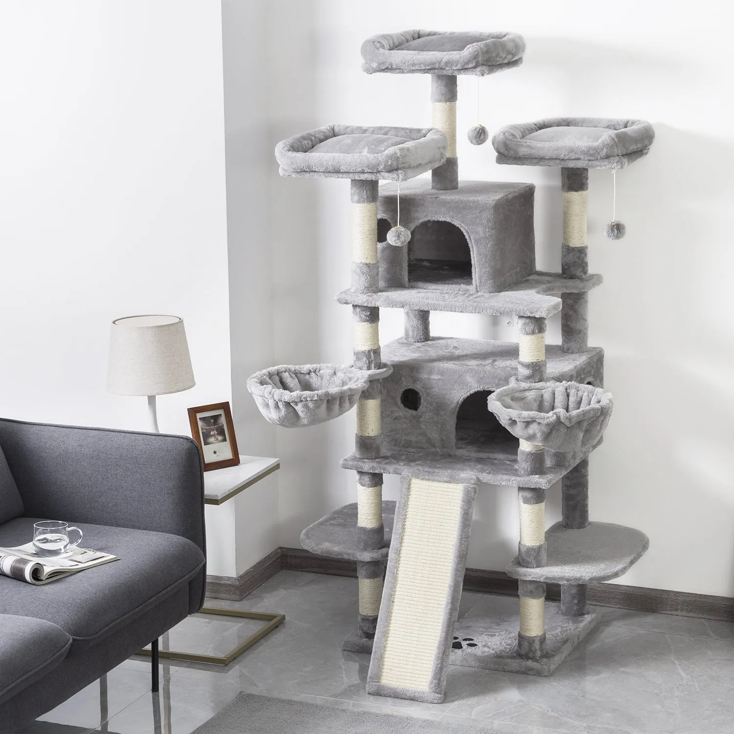 Tall Cat Tree for Large Cats, 68 Inches Multi-Level Cat Tower