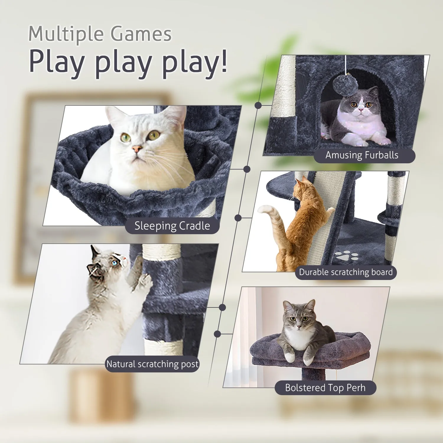 Tall Cat Tree for Large Cats, 68 Inches Multi-Level Cat Tower