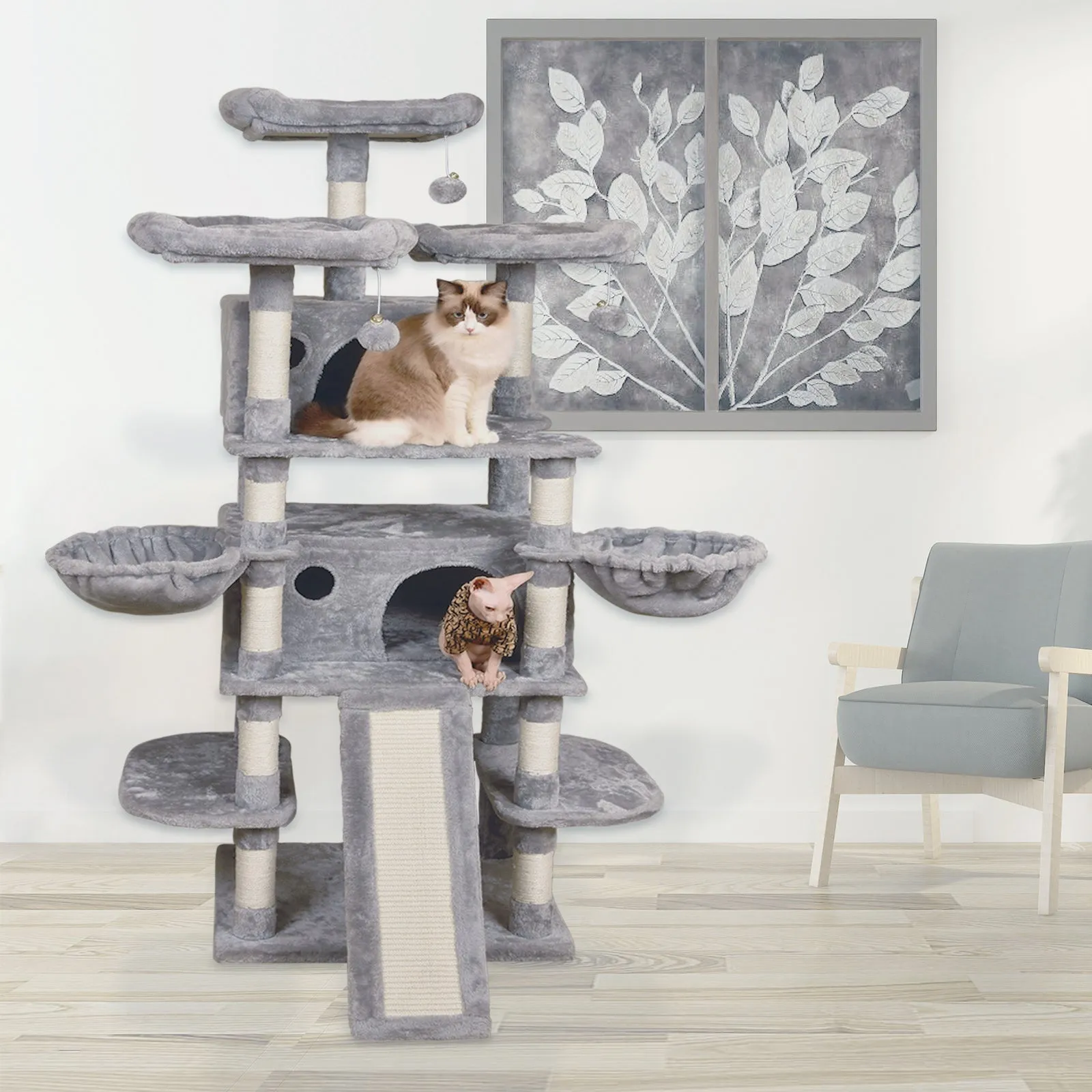 Tall Cat Tree for Large Cats, 68 Inches Multi-Level Cat Tower
