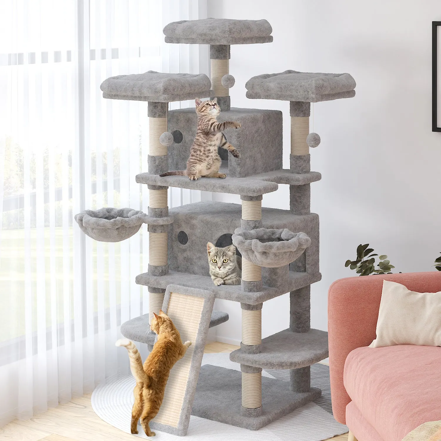 Tall Cat Tree for Large Cats, 68 Inches Multi-Level Cat Tower