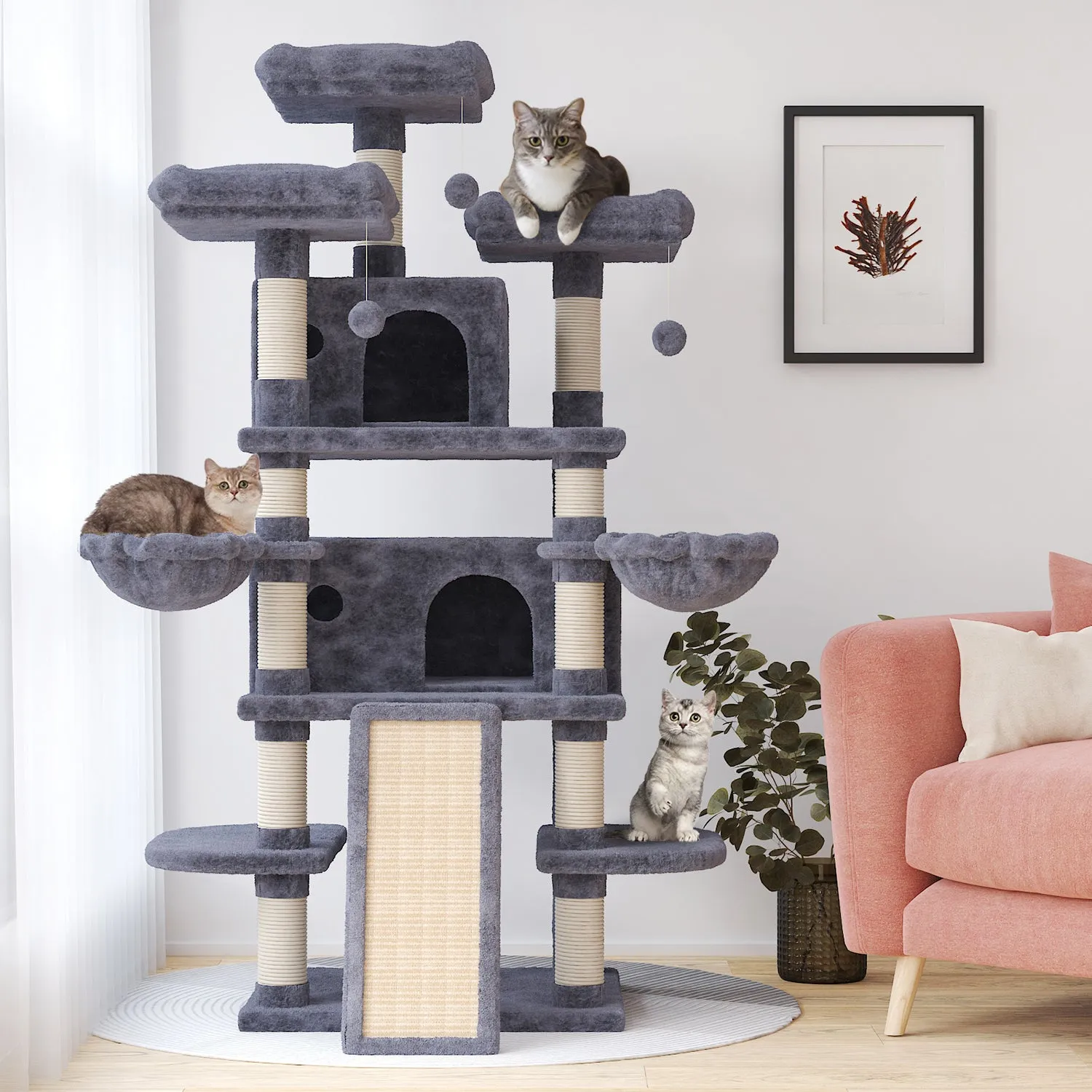 Tall Cat Tree for Large Cats, 68 Inches Multi-Level Cat Tower