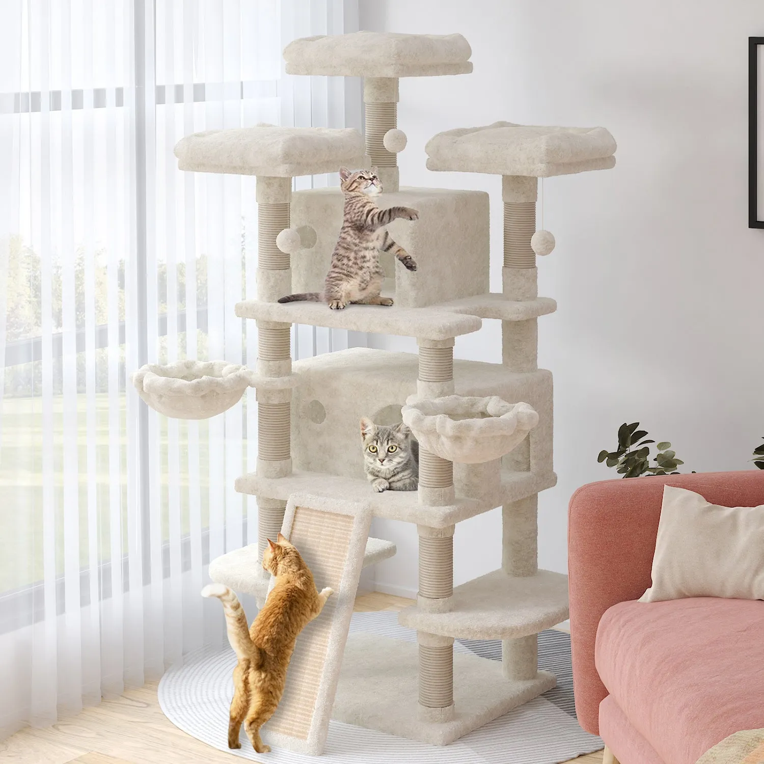 Tall Cat Tree for Large Cats, 68 Inches Multi-Level Cat Tower