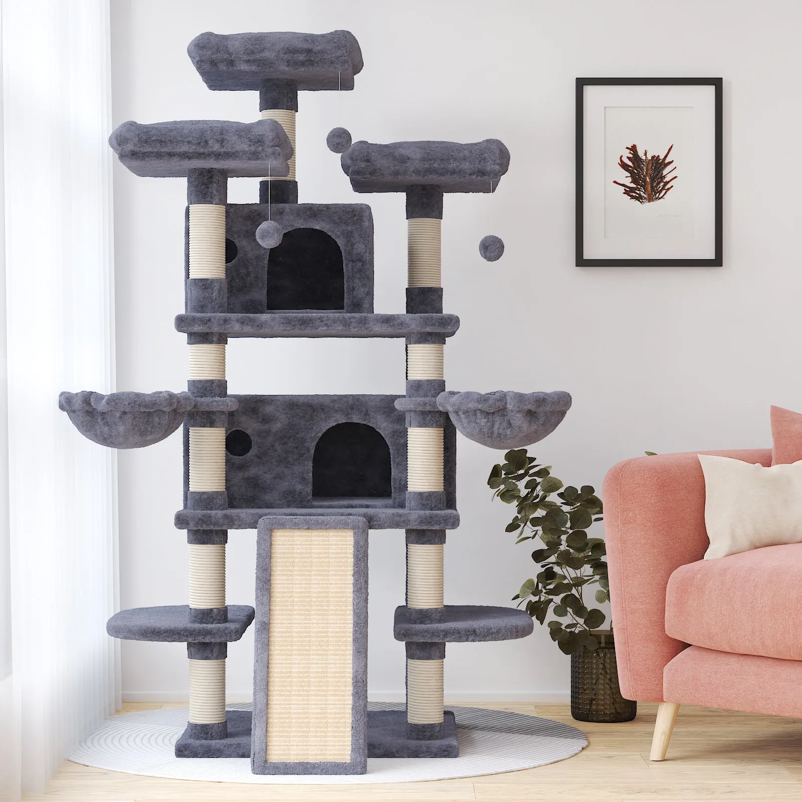 Tall Cat Tree for Large Cats, 68 Inches Multi-Level Cat Tower