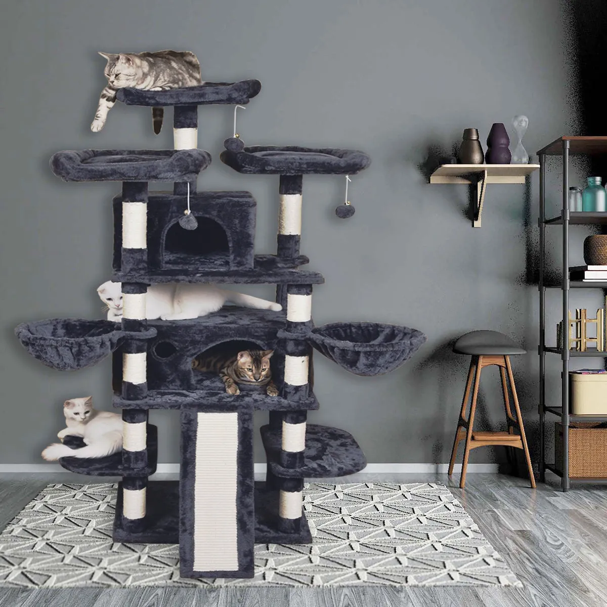 Tall Cat Tree for Large Cats, 68 Inches Multi-Level Cat Tower