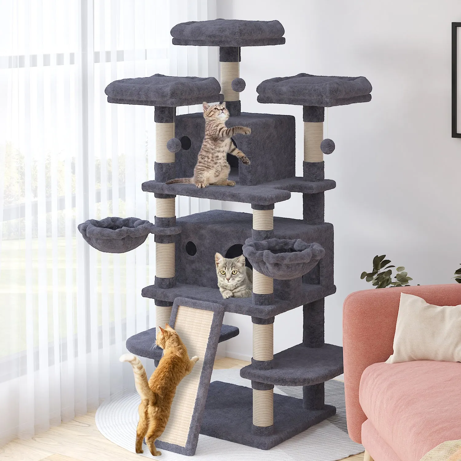 Tall Cat Tree for Large Cats, 68 Inches Multi-Level Cat Tower