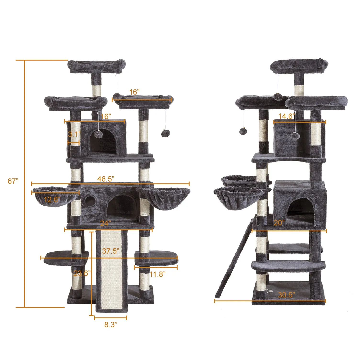 Tall Cat Tree for Large Cats, 68 Inches Multi-Level Cat Tower