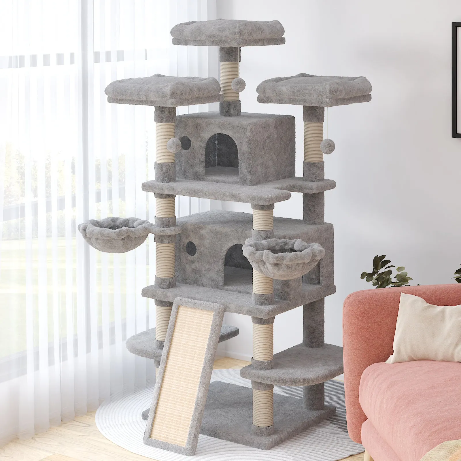 Tall Cat Tree for Large Cats, 68 Inches Multi-Level Cat Tower